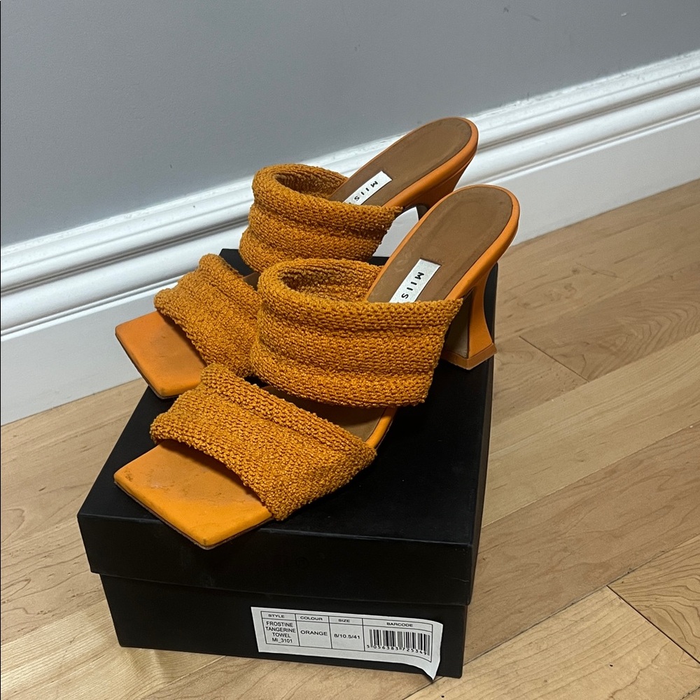Miista Orange Textured Heeled Mules